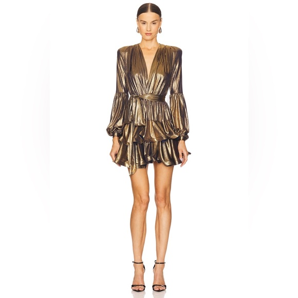 Bronx And Banco 'Bedouin' Gold Metallic‎ Mini Dress Size M - Picture 1 of 7